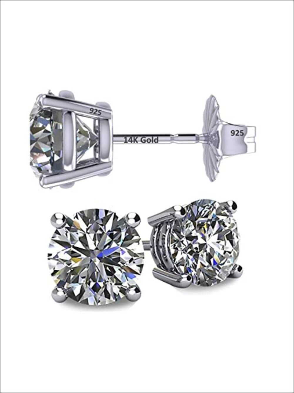 14K Solid Gold Post Stud Earrings Swarovski Zirconia Hypoallergenic